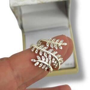 NEW Charter Club Silver Plated Leaf Ring Size 8 Crystal Leaf Wrap Ring
